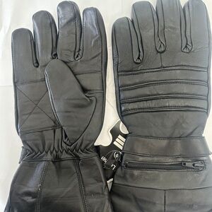 Men's Black Leather Winter Gloves with Zippered Cuff